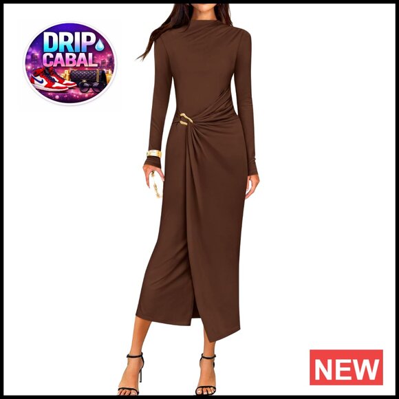 chinese dress ladies PRETTYGARDEN Midi Dresses for Women Fall Fashion Long Sleeve Ruched Bo